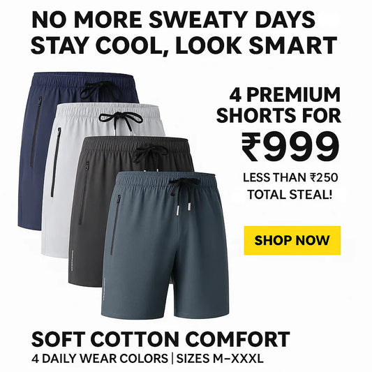 Combo of 4 Men's Stretchable Cotton Shorts (Multicolor)