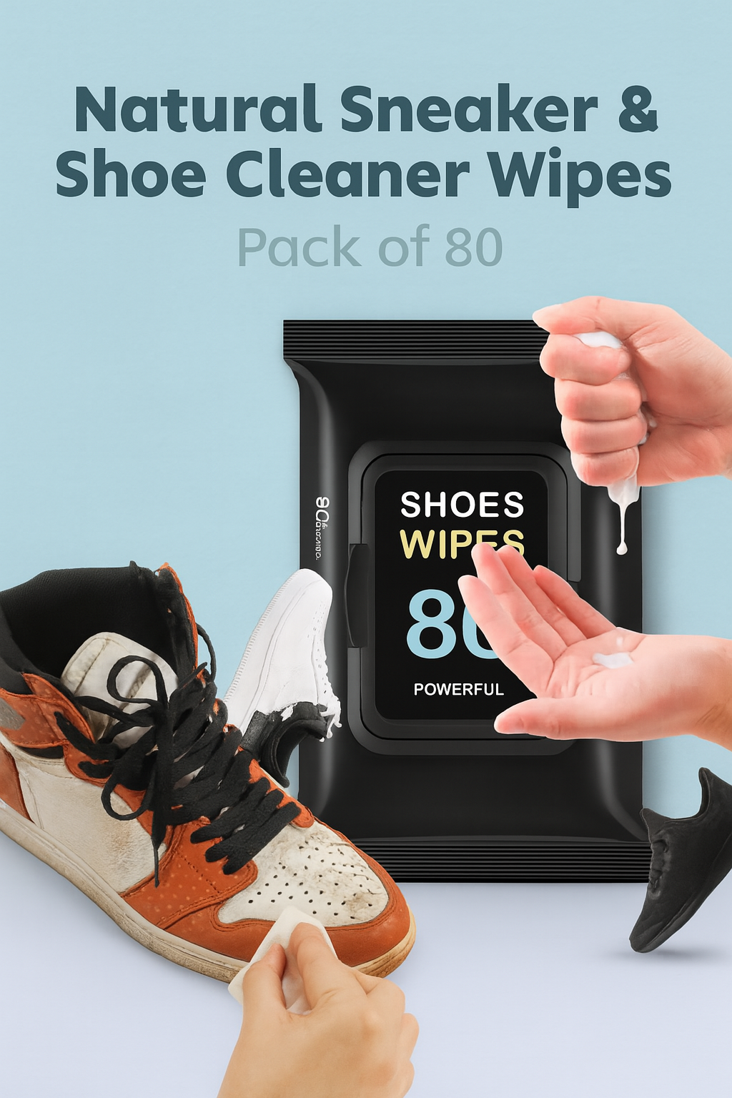 🧽 Natural Sneaker & Shoe Cleaner Wipes (Pack of 80)